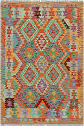 Flat Weave Kilim Antique Navaho Vintage handmade Geometric Kilim Rust Brown Hand-Woven Rectangle 100% Wool Area Rug 3x5